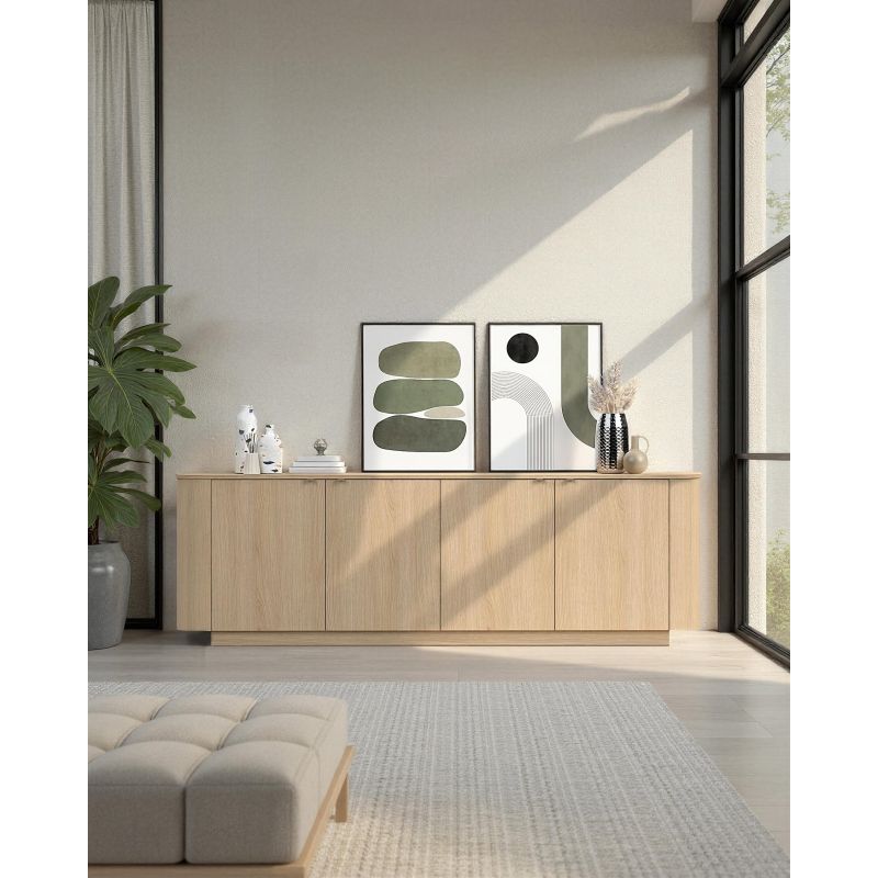 Buffet 230 cm MARIUS avec 4 portes en décor chêne clair
