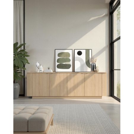 Buffet 230 cm MARIUS avec 4 portes en décor chêne clair
