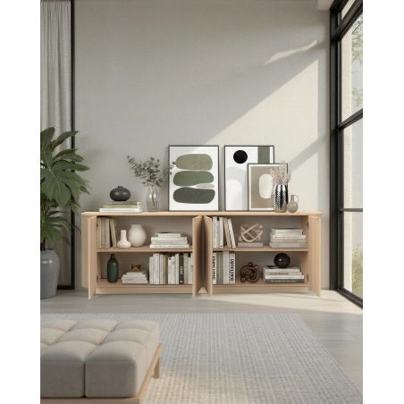 Buffet 230 cm MARIUS avec 4 portes en décor chêne clair