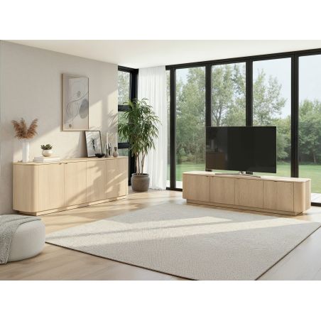 Buffet 230 cm MARIUS avec 4 portes en décor chêne clair