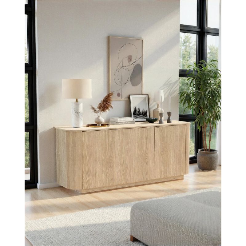 Buffet 180 cm MARIUS avec 3 portes en décor chêne clair