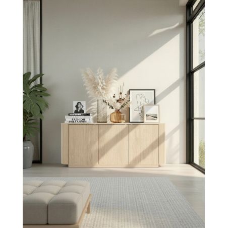 Buffet 180 cm MARIUS avec 3 portes en décor chêne clair