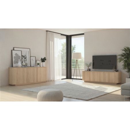 Buffet 180 cm MARIUS avec 3 portes en décor chêne clair