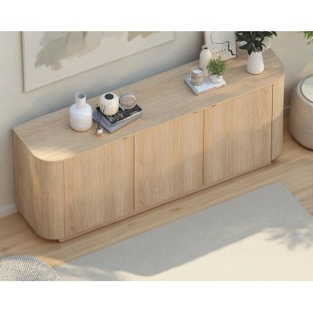 Buffet 180 cm MARIUS avec 3 portes en décor chêne clair