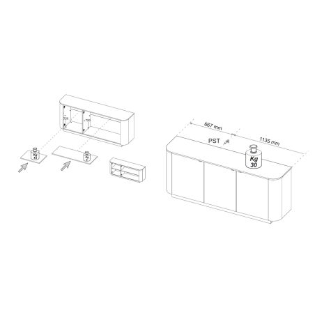 Buffet 180 cm MARIUS avec 3 portes en décor chêne clair