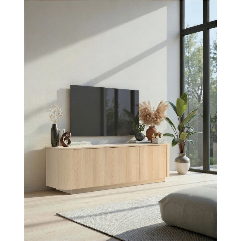 Meuble TV 180 cm MARIUS avec 3 portes en décor chêne clair