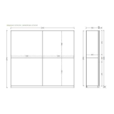 Armoire 257 cm KLAUS en blanc brillant avec 2 portes coulissantes