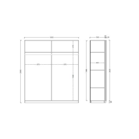Armoire 180 cm KLAUS en blanc brillant avec 2 portes coulissantes dont 1 porte miroir 