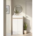 Armoire a chaussures HOLDEN avec 2 portes/1 tiroir en blanc/chêne Lindberg - hauteur 114 cm