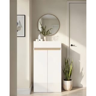 Armoire a chaussures HOLDEN avec 2 portes/1 tiroir en blanc/chêne Lindberg - hauteur 114 cm