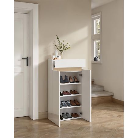 Armoire a chaussures HOLDEN avec 2 portes/1 tiroir en blanc/chêne Lindberg - hauteur 114 cm
