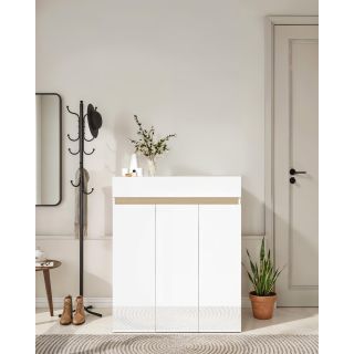 Armoire a chaussures HOLDEN avec 3 portes/1 tiroir en blanc/chêne Lindberg - hauteur 114 cm