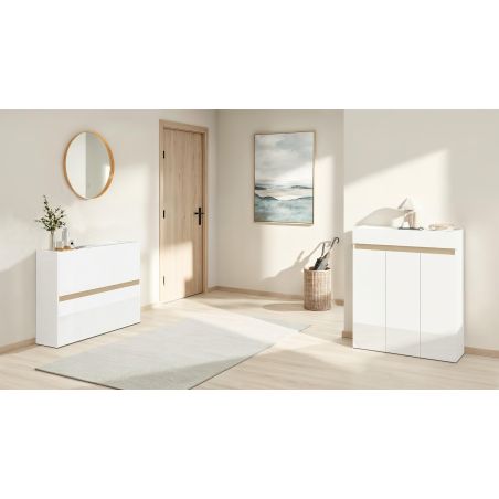Meuble a chaussures HOLDEN 103 cm en blanc/chêne lindberg