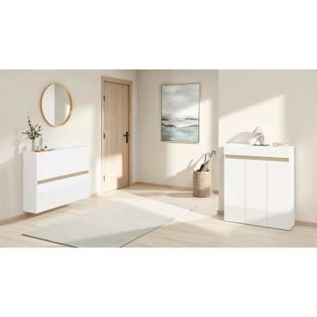 Meuble a chaussures HOLDEN 103 cm en blanc/chêne lindberg
