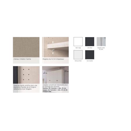 Armoire 6 portes 271 cm OBERON en décor blanc mat avec accessoires intérieurs inclus