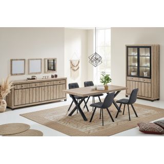 Salle à manger complète GREGORY avec table 190 cm et vitrine avec led