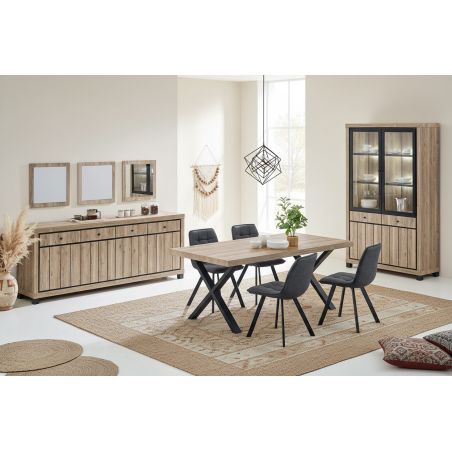 Salle à manger complète GREGORY avec table 190 cm et vitrine avec led