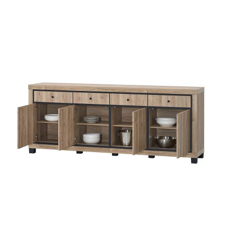 Salle à manger complète GREGORY avec table 190 cm et vitrine avec led