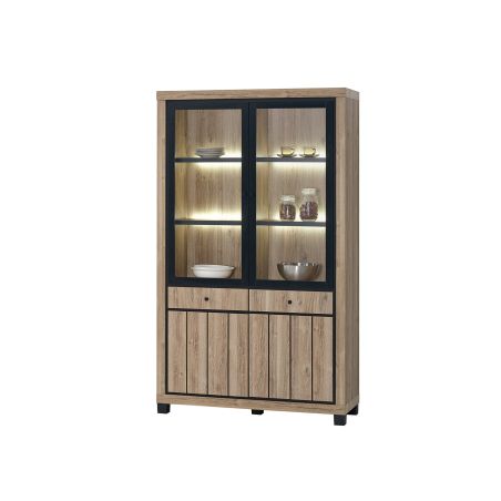Salle à manger complète GREGORY avec table 190 cm et vitrine avec led