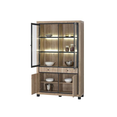 Salle à manger complète GREGORY avec table 190 cm et vitrine avec led