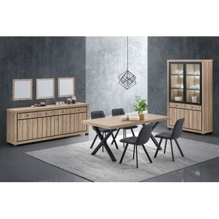 Salle à manger complète GREGORY avec table 190 cm et vitrine avec led