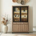 Vitrine 2 portes GREGORY en décor chêne estival avec éclairage LED inclus