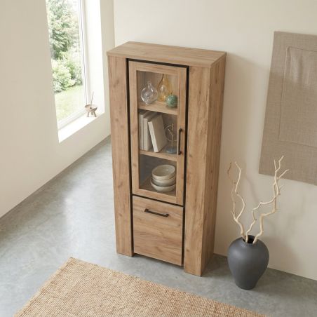 Colonne vitrée 85 cm ANTONIO en décor chêne français