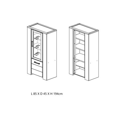 Colonne vitrée 85 cm ANTONIO en décor chêne français