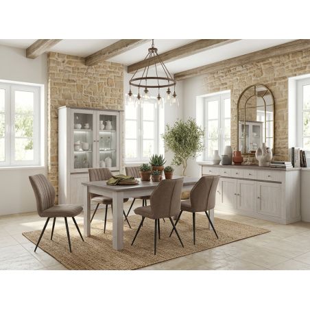 Buffet 220 cm CALINE en décor bicolore chêne blanc et chêne d'automne