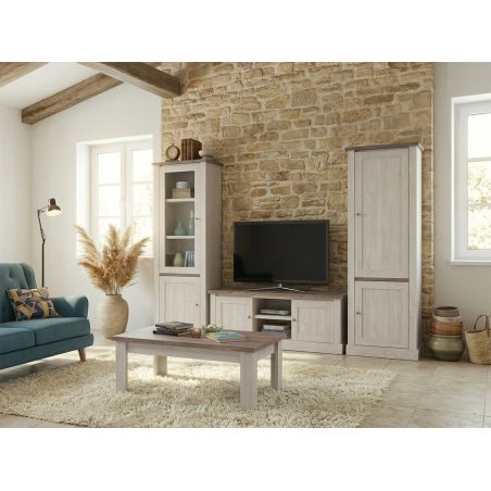 Meuble TV 157 cm CALINE avec 2 portes et 2 niches en décor bicolore