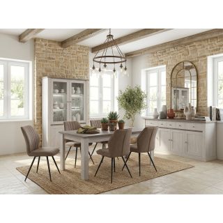 Salle à manger complète CALINE en décor bicolore chêne blanc et chêne d'automne