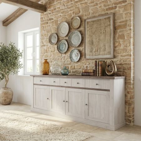 Salle à manger complète CALINE en décor bicolore chêne blanc et chêne d'automne