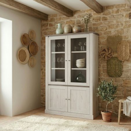 Salle à manger complète CALINE en décor bicolore chêne blanc et chêne d'automne