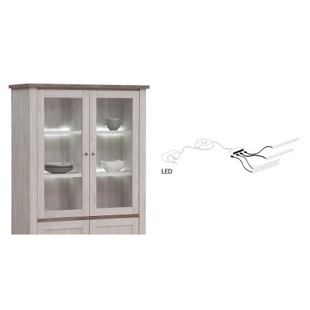 Salle à manger complète CALINE en décor bicolore chêne blanc et chêne d'automne