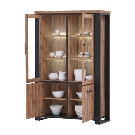 Salle à manger complète SORELLA avec vitrine de style industriel