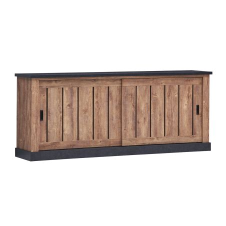 Buffet 221 cm ELIOTT de style industriel avec 2 portes coulissantes