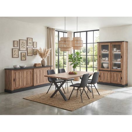 Buffet 221 cm ELIOTT de style industriel avec 2 portes coulissantes