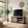 Meuble TV ELIOTT de style industriel avec 1 porte coulissante et 2 niches