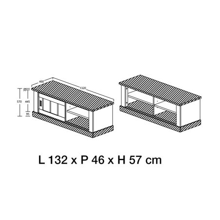 Meuble TV ELIOTT de style industriel avec 1 porte coulissante et 2 niches