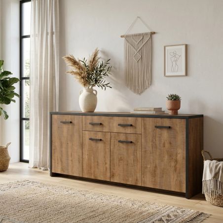 Buffet 210 cm DIEGO de style industriel avec 4 portes et 1 tiroir