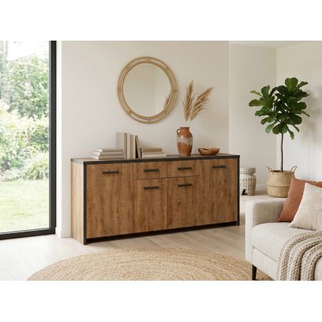 Buffet 210 cm DIEGO de style industriel avec 4 portes et 1 tiroir
