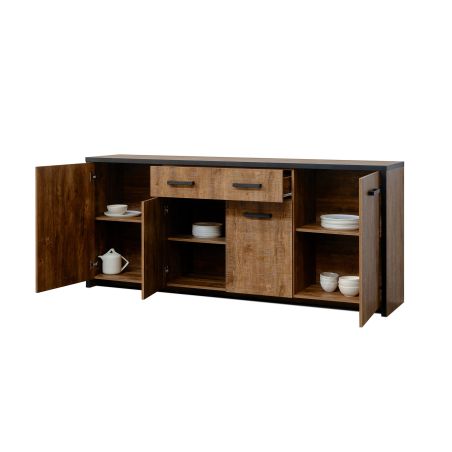 Buffet 210 cm DIEGO de style industriel avec 4 portes et 1 tiroir