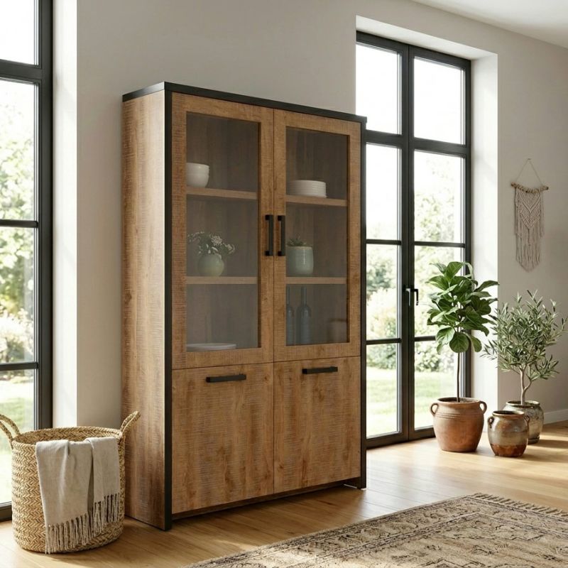 Vitrine DIEGO de style industriel avec 4 portes