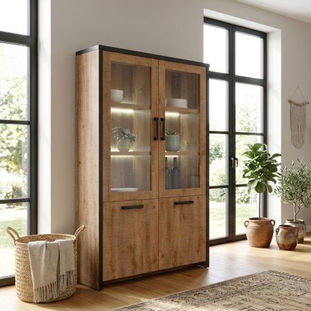 Vitrine DIEGO de style industriel avec 4 portes