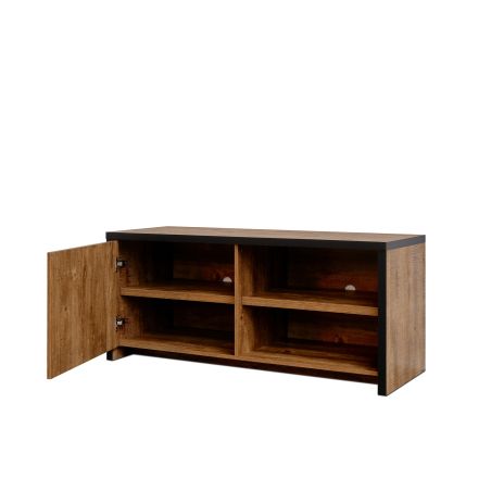 Meuble TV DIEGO de style industriel avec 1 porte et 2 niches ouvertes