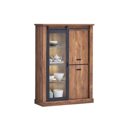 Vitrine NOAH de style industriel avec 3 portes et éclairage LED inclus