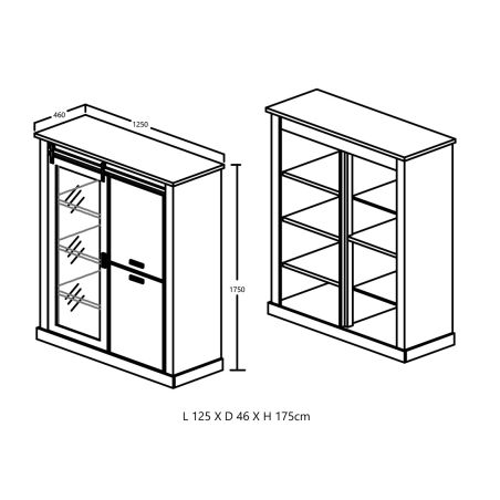 Vitrine NOAH de style industriel avec 3 portes et éclairage LED inclus