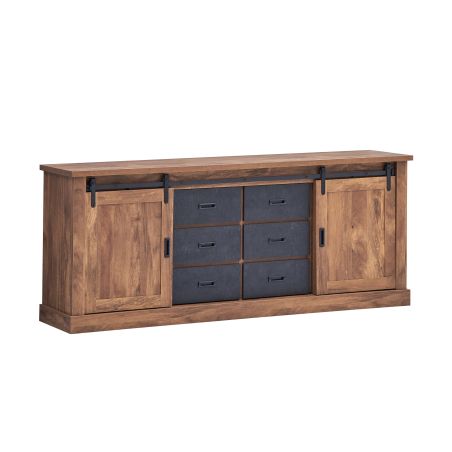 Buffet 221 cm NOAH de style industriel avec 2 portes et 6 tiroirs