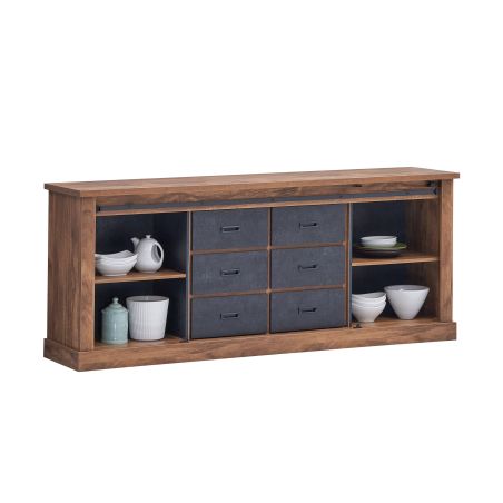 Buffet 221 cm NOAH de style industriel avec 2 portes et 6 tiroirs