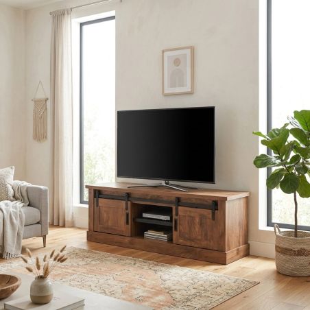 Meuble TV NOAH de style industriel avec 2 portes et 2 niches